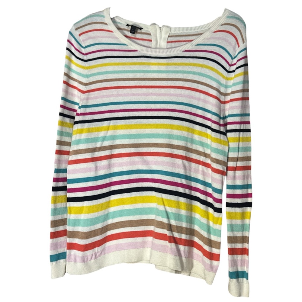 Talbots Multicolor Striped Long Sleeve Sweater Zip Back Cashmere Blend - Size LP